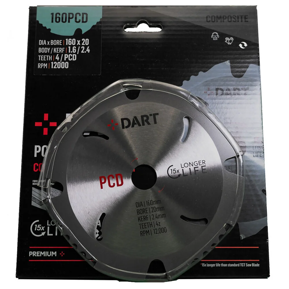 Dart PCD Fibre Cement Saw Blade 160Dmm x 20B x 4Z Ref PCD160204