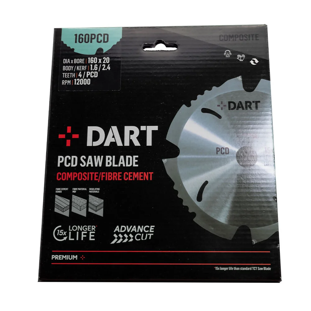 Dart PCD Fibre Cement Saw Blade 160Dmm x 20B x 4Z Ref PCD160204