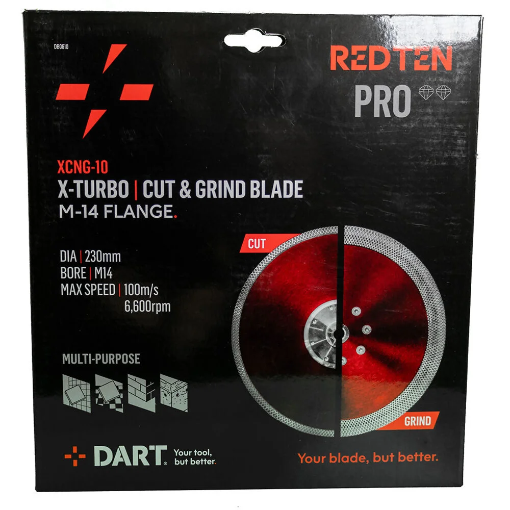 Dart Red Ten X Turbo Cut & Grind Diamond Blade 230mm x M14 Ref DB0610