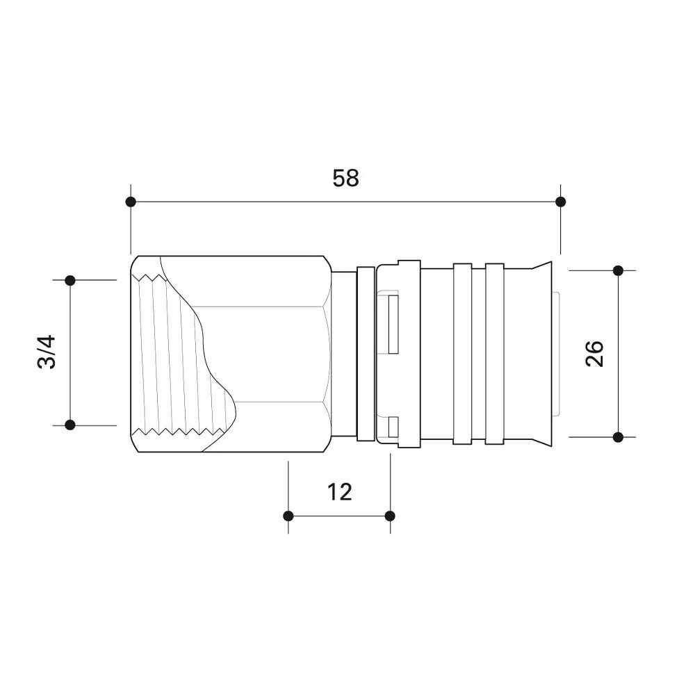 Frankische alpex adapter - 3/4" Female Thread - 26mm 8292677301 Ref FRFIC2634