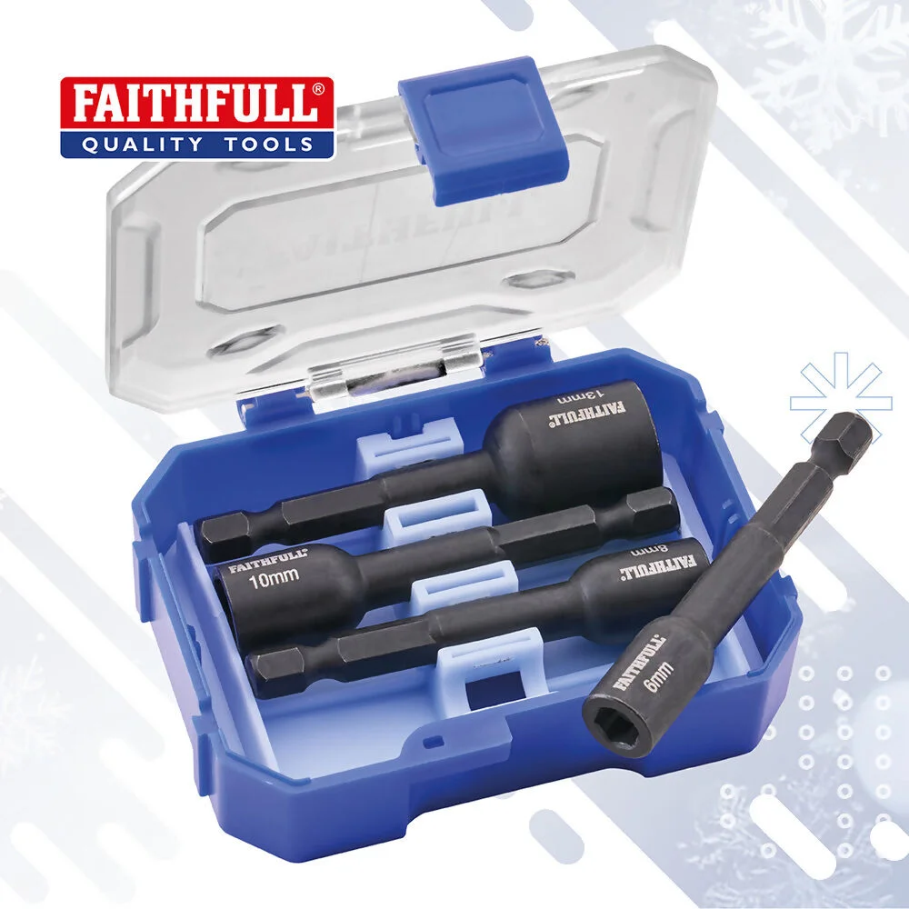 Faithfull 4Pc Impact Nut Driver Set (6/8/10/13mm)S Ref XMS26NUTD4