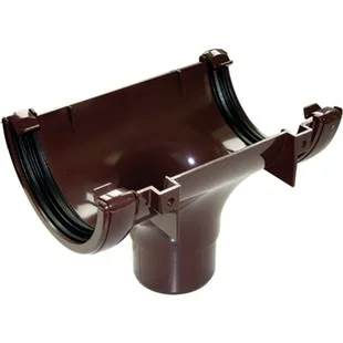Floplast 112mm Round Gutter Running Outlet Brown.