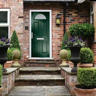 Composite GRP Door 2050 x 920mm Four square Sunburst Green RH Obscure Glass