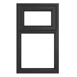 uPVC Window Grey 7016 external White Internal Top Hung Opener Over Fixed Light 610mm x 1040mm Clear Glazing