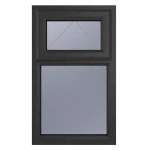 uPVC Window Grey 7016 external White Internal Top Hung Opener Over Fixed Light 610mm x 1115mm Obscure Glazing