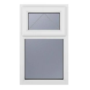 uPVC Window White Top Hung Opener Over Fixed Light 610mm x 820mm Obscure Glazing