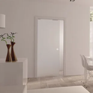 Classic 8mm Plain Satin Glass Pocket Door Kit