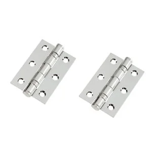 Prepacked 2no Steel Butt Hinge Ball Bearing 75 x 50mm (3 x 2) Polished Chrome Plated Ref 451BB