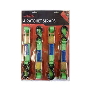 Warrior Ratchet Strap 25mm x 5mtr x 750kg RAS Blister Pack Of 4no Ref BDV1714BP