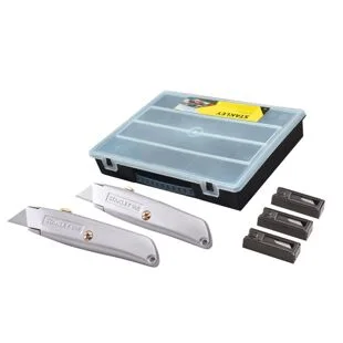 Stanley 99E Trimming Knife Twin Pack with 50 Spare Blades in Organiser