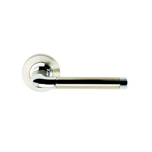 Boxed Argo Lever Latch Handles on Round Rose Satin Nickel / Poished Chrome REF DH003670 (per pair)