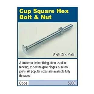 BZP Carriage Bolt + Nut M10 x 230mm Mushroom Head