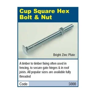 BZP Carriage Bolt + Nut M6 x 50mm Mushroom Head