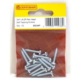 Pre Pack 3/4 x 6 ZP Pan Head Self Tapping Screws (Pack of 15) Ref SE34P
