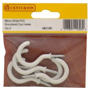 Pre Pack 38mm White PVC Shouldered Cup Hook (Pack of 5) Ref HE113P