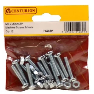 Pre Pack M5 x 25mm ZP Machine Screws & Nuts (Pack of 12) Ref FA258P