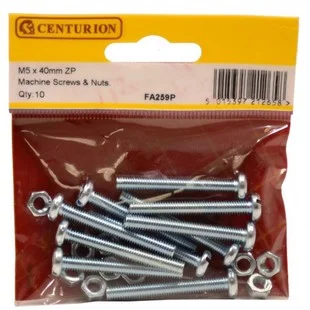 Pre Pack M5 x 40mm ZP Machine Screws & Nuts (Pack of 10) Ref FA259P
