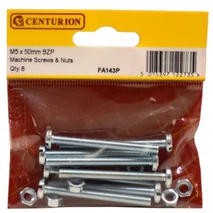 Pre Pack M5 x 50mm ZP Machine Screws & Nuts (Pack of 8) Ref FA143P