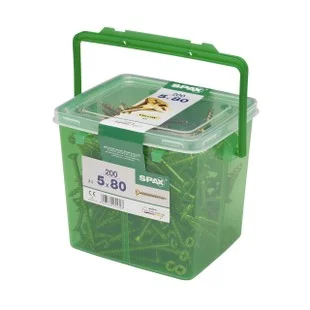 Spax Flat Pozi Screws 80mm x 5.0mm TUB 200no Zinc Yellow Passivated