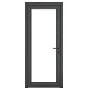uPVC Grey 7016 external White Internal Clear Single Door Full Glass Left hand Open In 840mm x 2090mm