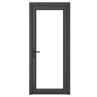 uPVC Grey 7016 external White Internal Clear Single Door Full Glass Right hand Open In 840mm x 2090mm