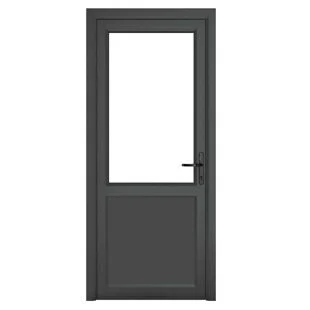 uPVC Grey 7016 external White Internal Clear Single Door Half Glass Half panel Left hand Open In 840mm x 2090mm