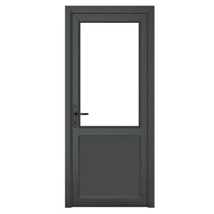 uPVC Grey 7016 external White Internal Clear Single Door Half Glass Half panel Right hand Open In 840mm x 2090mm