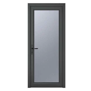 uPVC Grey 7016 external White Internal Obscure Single Door Full Glass Right hand Open In 840mm x 2090mm