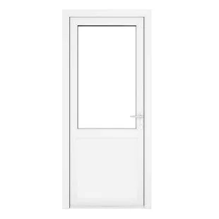 uPVC White Clear Single Door Half Glass Half panel Left hand Open In 840mm x 2090mm