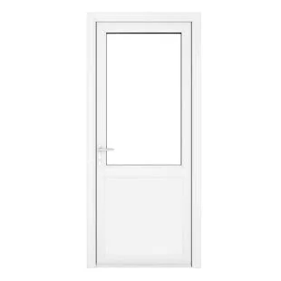 uPVC White Clear Single Door Half Glass Half panel Right hand Open In 840mm x 2090mm