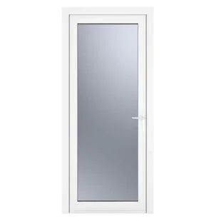 uPVC White Obscure Single Door Full Glass Left hand Open In 840mm x 2090mm