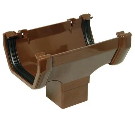 Floplast 114mm Square Gutter Running Outlet Brown.
