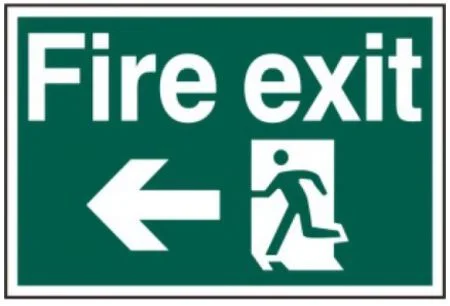 Fire Exit Running Man Arrow Left - PVC (300 x 200mm) Ref 1506