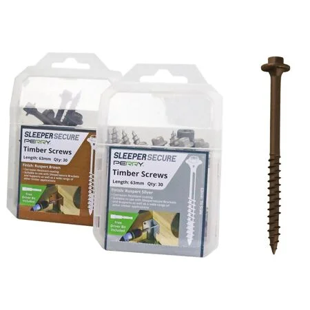Perry 63mm No.4729/PP Brown Sleeper Secure Sleeper Screws - Hex Head