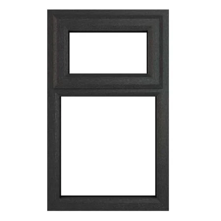 uPVC Window Grey 7016 external White Internal Top Hung Opener Over Fixed Light 610mm x 820mm Clear Glazing