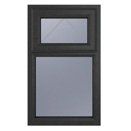 uPVC Window Grey 7016 external White Internal Top Hung Opener Over Fixed Light 610mm x 1040mm Obscure Glazing