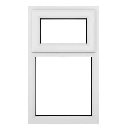 uPVC Window White Top Hung Opener Over Fixed Light 610mm x 820mm Clear Glazing