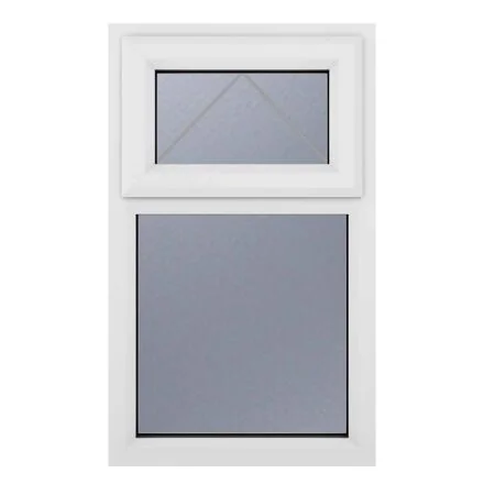 uPVC Window White Top Hung Opener Over Fixed Light 610mm x 965mm Obscure Glazing
