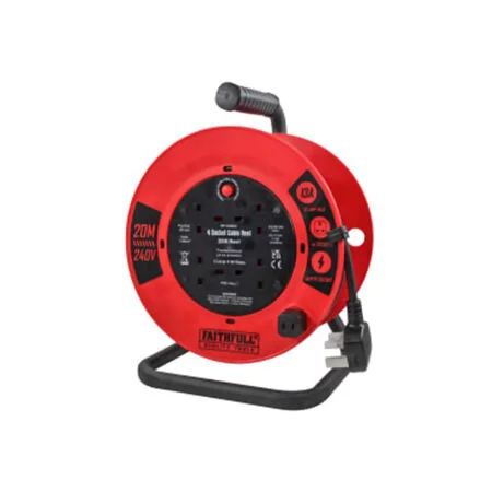 Faithfull Open Cable Reel 20M 13A 240V 4 Socket (1.25mm Cable)