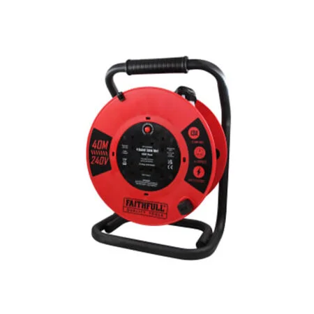Faithfull Open Cable Reel 40M 13A 240V 4 Socket (1.25mm Cable)