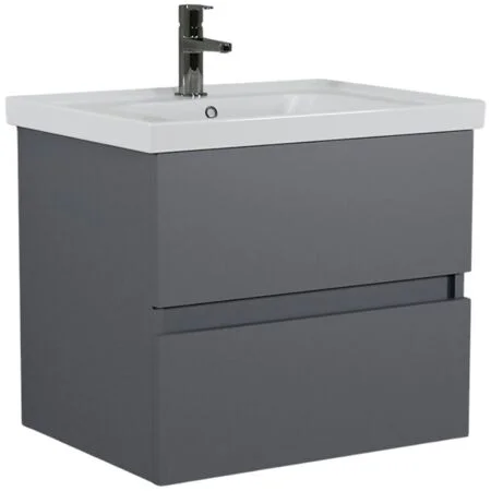 Duet 60Cm Wall Hung Vanity Set 1Th 2 Drawers Matt Grey