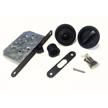 Essentials Round Bathroom Lock Painted Black 35/44mm Doors