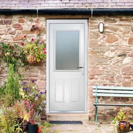 Composite GRP Door 2050 x 920mm Two Square Glass White LH Obscure Glass