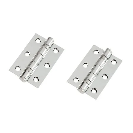 Prepacked 2no Steel Butt Hinge Ball Bearing 75 x 50mm (3 x 2) Polished Chrome Plated Ref 451BB