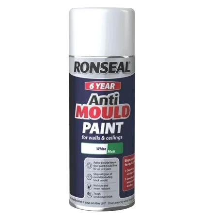 Ronseal 6 Year Anti Mould Paint White Matt 400ml Aerosol Spray