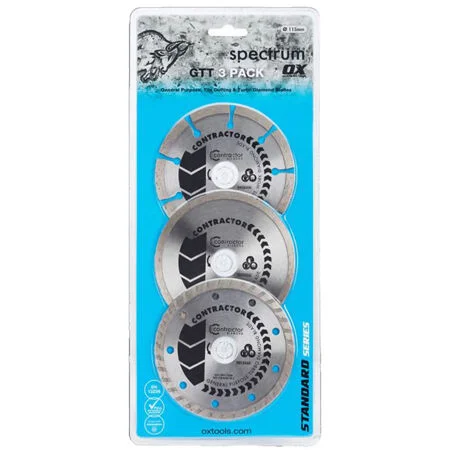 OX 115mm Diamond Blade 3 Pack (Genral Purpose, Turbo & Tile Blades) Bore 22.3mm