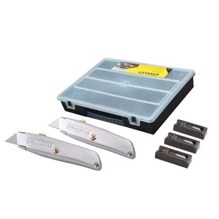 Stanley 99E Trimming Knife Twin Pack with 50 Spare Blades in Organiser