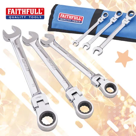 Faithfull 6Pc Ratchet Com Spanner Set & Tool Rolls XMS26SPANNER