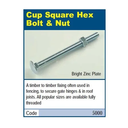 BZP Carriage Bolt + Nut M10 x 180mm Mushroom Head