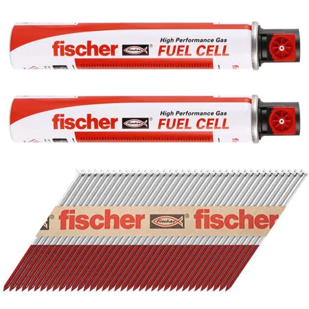 Fischer Galvanised Nail & 2 Gas Fuel Pack 63mm x 3.1mm (2200pk) Ring Ref 534705